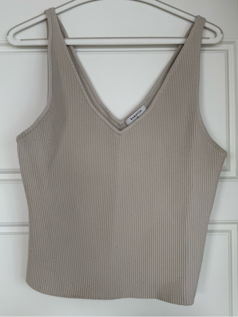 Babaton Ribbed V-Neck Tank in Light Taupe